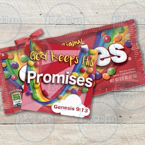 God Keeps His Promises Tags, Youth Group Treat Labels, VBS Candy Reward, Sunday School Tags to pair with Rainbow Candy, Digital Download