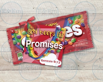 God Keeps His Promises Tags, Youth Group Treat Labels, VBS Candy Reward, Sunday School Tags to pair with Rainbow Candy, Digital Download