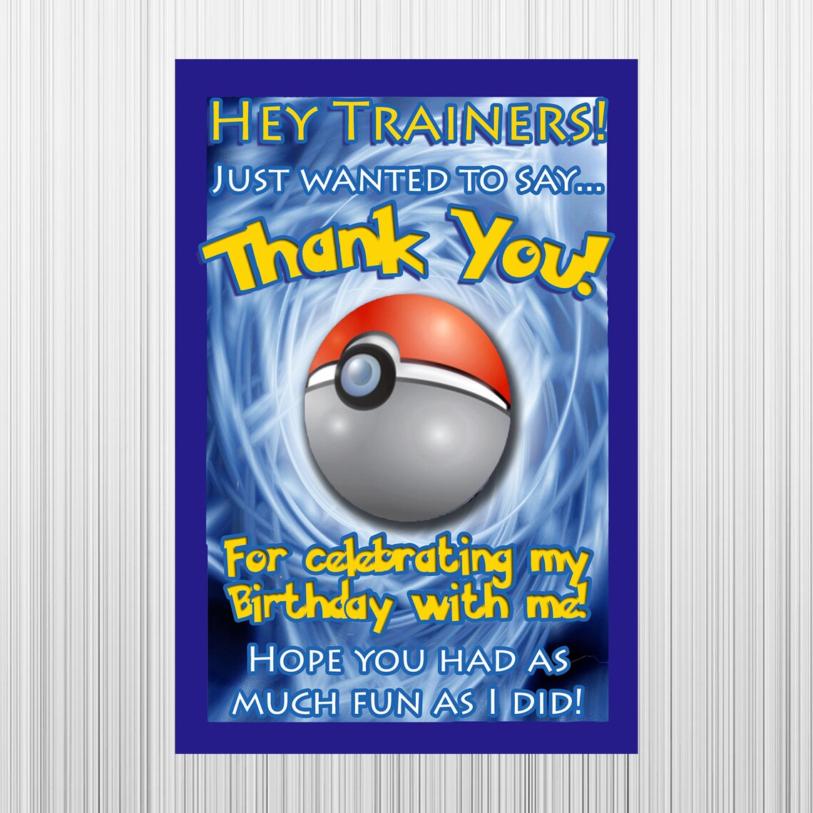Pokemon Birthday Thank You Card Pokemon Party Thank You Card | Etsy