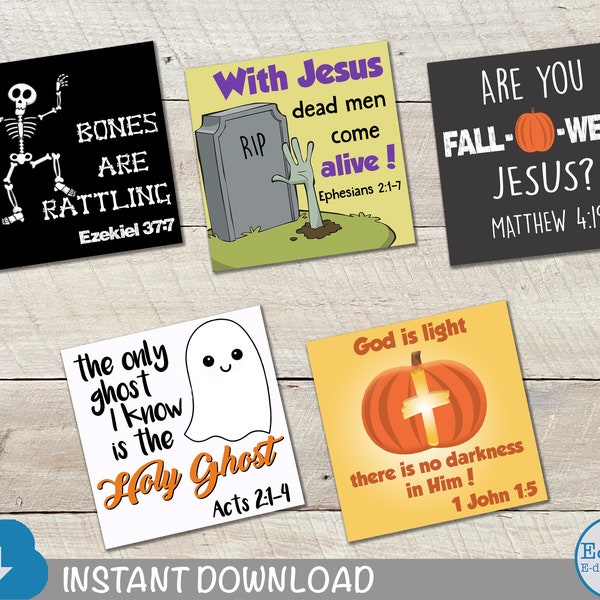 Christian Halloween Treat Tags Bundle, 5 Files Included of Religious Halloween Treat Labels, Trick-or-treat tags, Digital Download