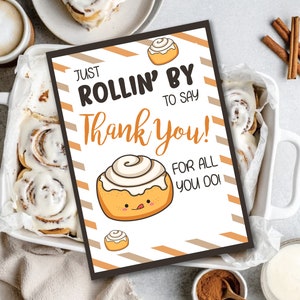 Teacher Appreciation Cinnamon Roll Tags | Just Rollin By | Cinnamon Roll Treat Labels | Staff Appreciation Goodie Gift | Digital Download