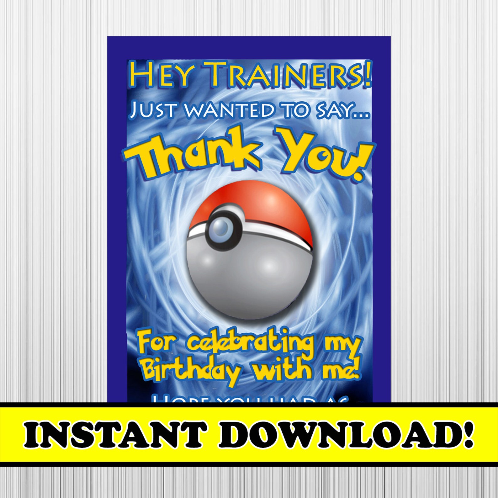 Pokemon Birthday Thank You Card Pokemon Party Thank You Card | Etsy