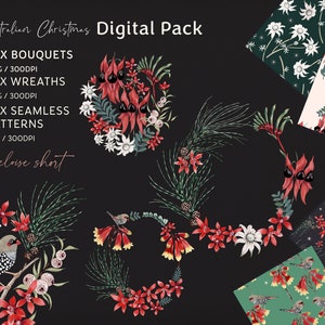 Padrões Australianos, Florais, Natal, Nativos, Botânicos, sem costura - papel digital / buquês digitais / guirlandas digitais / download digital