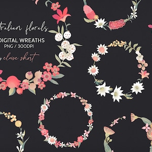 Australisch, Native, Floral, digital, Kränze, printable, Blumen, Download, Clip Art, Kartenherstellung, Papier, Basteln