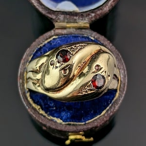 Reserved: Vintage Double snake ring, 9ct gold and garnet, Victorian style