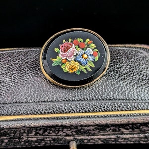 Antique Micro Mosaic flower brooch, 9ct gold, Victorian