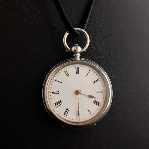 Antique fine silver fob watch, Swiss pocket watch