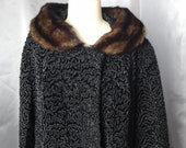 Vintage 50 39 s astraka swing coat, Persian lamb, rich black, satin lined, mink fur collar