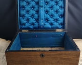 Antique sewing box, Victorian satin lined pine box