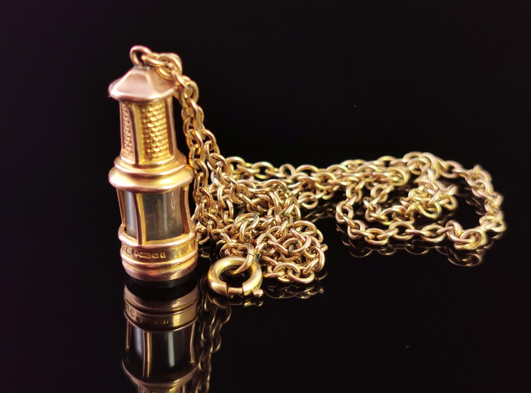 Antique 9ct Gold Lamp Pendant Gold Chain Necklace Etsy