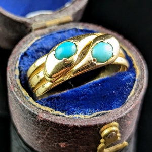 Antique 18ct gold double snake ring, Turquoise, Victorian