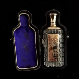 Antique 14ct gold and cut glass scent bottle, cased