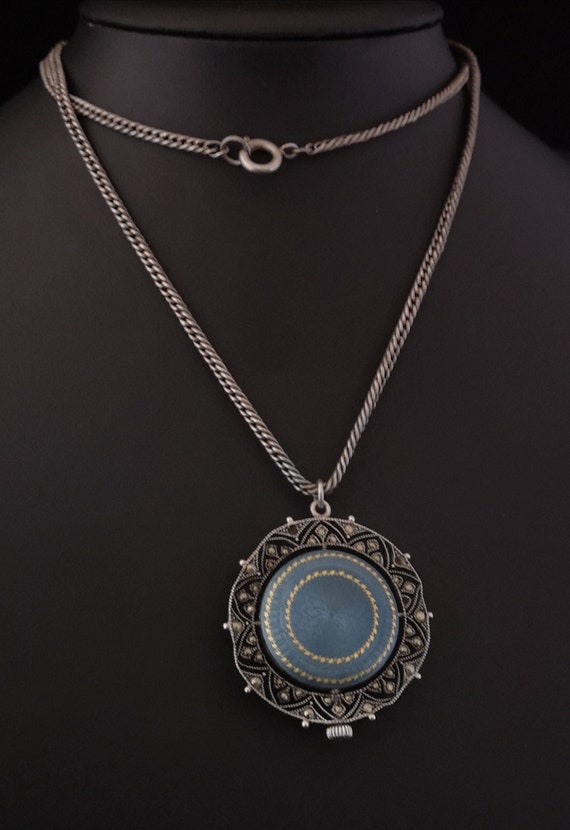 Antique silver fob watch, guilloche enamel, Art No