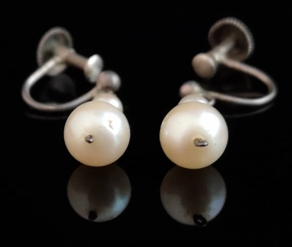 Art Deco pearl drop earrings, sterling silver - image 3