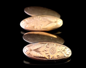 Antique Rose gold cufflinks, 9ct, Sunflower