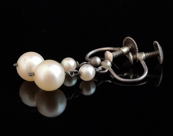 Art Deco pearl drop earrings, sterling silver - image 5