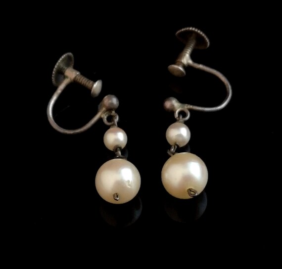 Art Deco pearl drop earrings, sterling silver - image 10