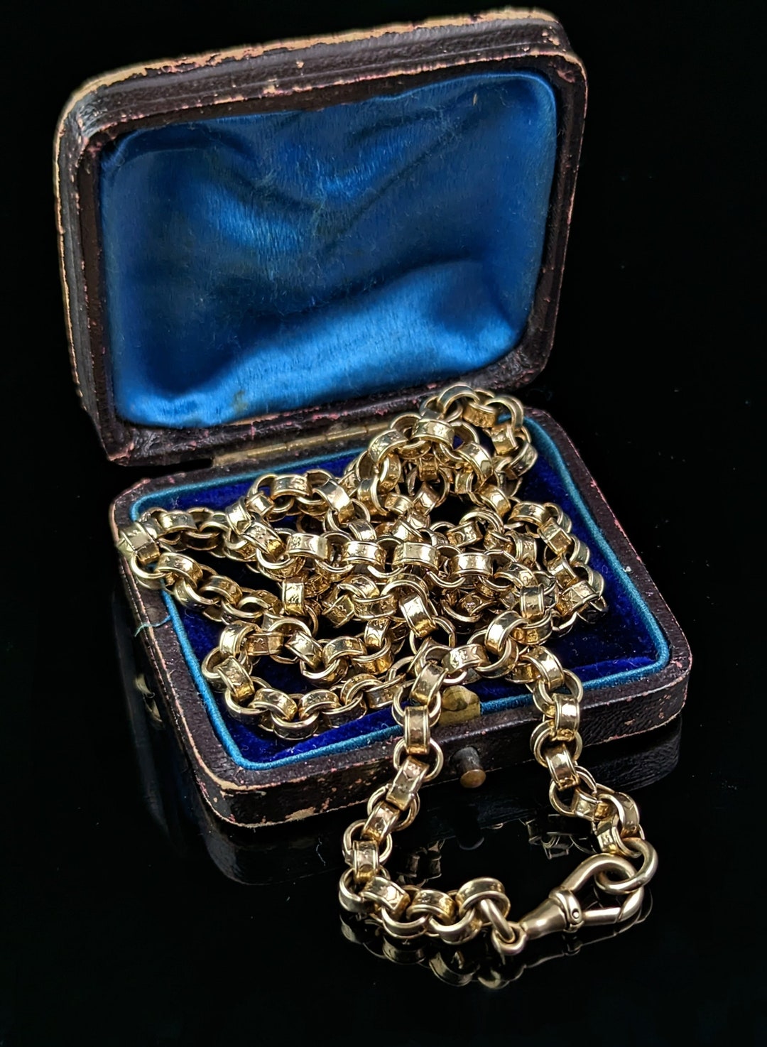 Antique 9ct Gold Chunky Rolo Link Chain Necklace, Forget Me Not Flower ...