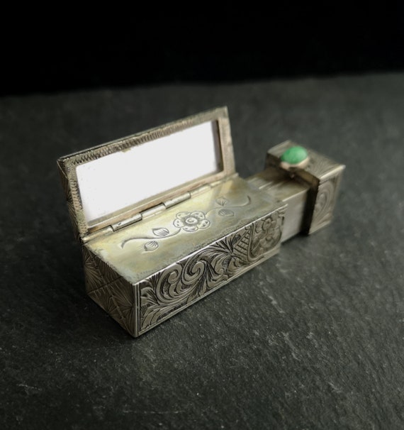 Vintage 20s silver travel lipstick compact