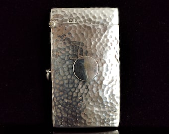 Antique silver card case, Hammered, Edwardian