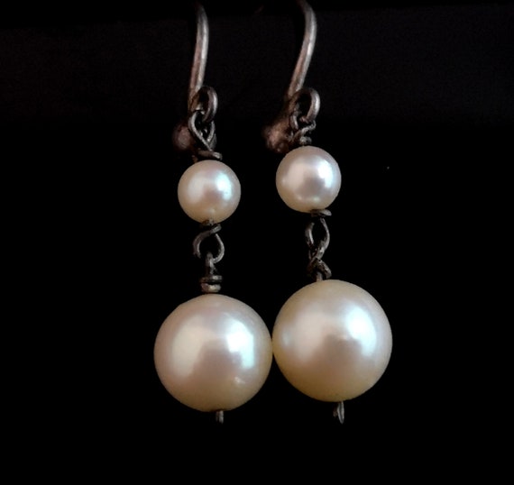 Art Deco pearl drop earrings, sterling silver - image 7