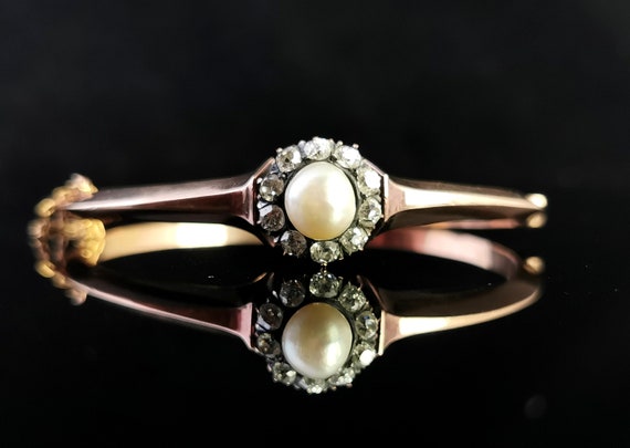 Antique Diamond and pearl bangle, 18ct gold, Vict… - image 1