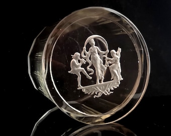 Antique French etched glass pot, 19th century box