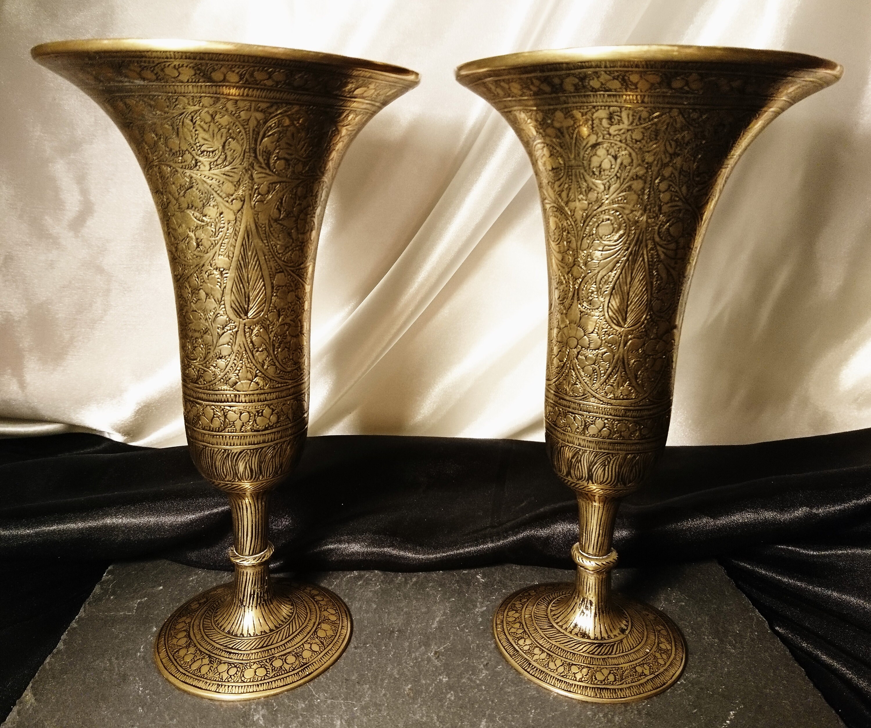 Vintage Indian Brass Vases Hand Engraved 1950 S Boho Decor