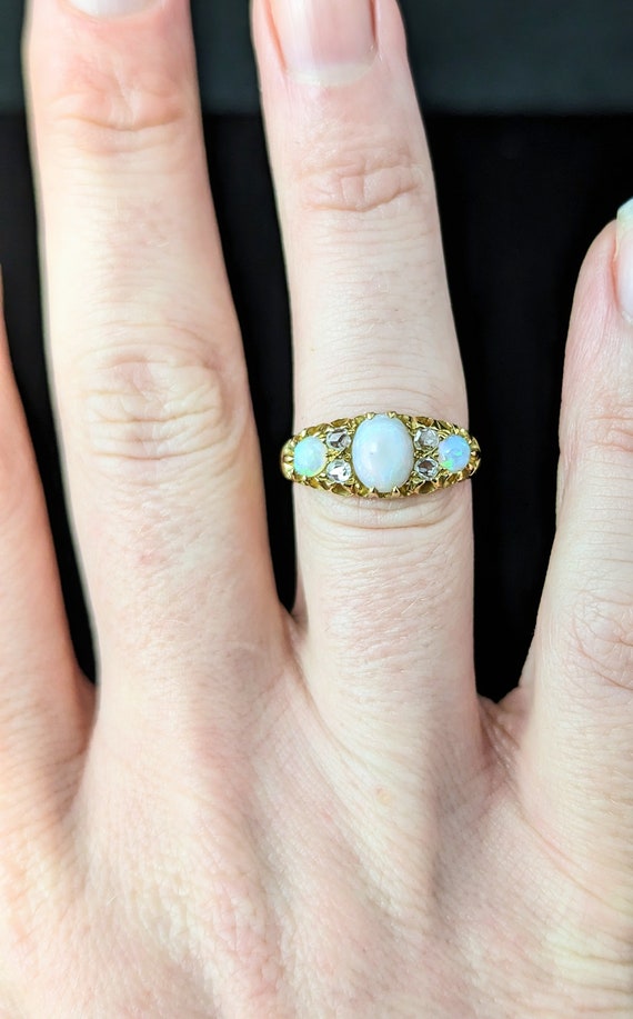 Antique Opal and diamond ring, 18ct gold, Edwardi… - image 4