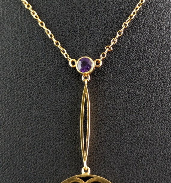 Antique Art Nouveau pendant necklace, Amethyst an… - image 3