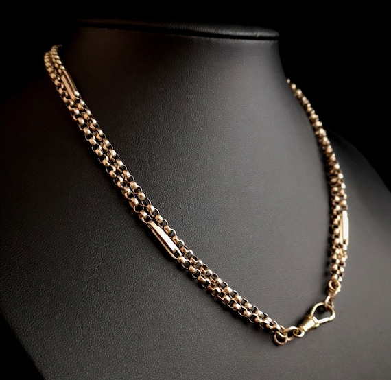 Antique 9ct gold muff chain, watch chain, necklace