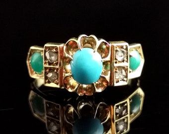 Antiker Türkis und Diamant Ring 18ct gold, 1910er Jahre