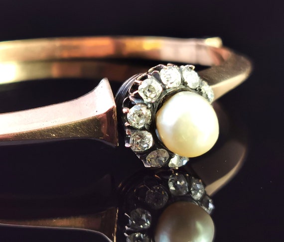 Antique Diamond and pearl bangle, 18ct gold, Vict… - image 3