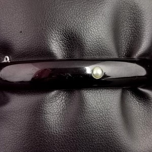 Antique Austro Hungarian mourning bangle, Silver and black enamel, seed pearl