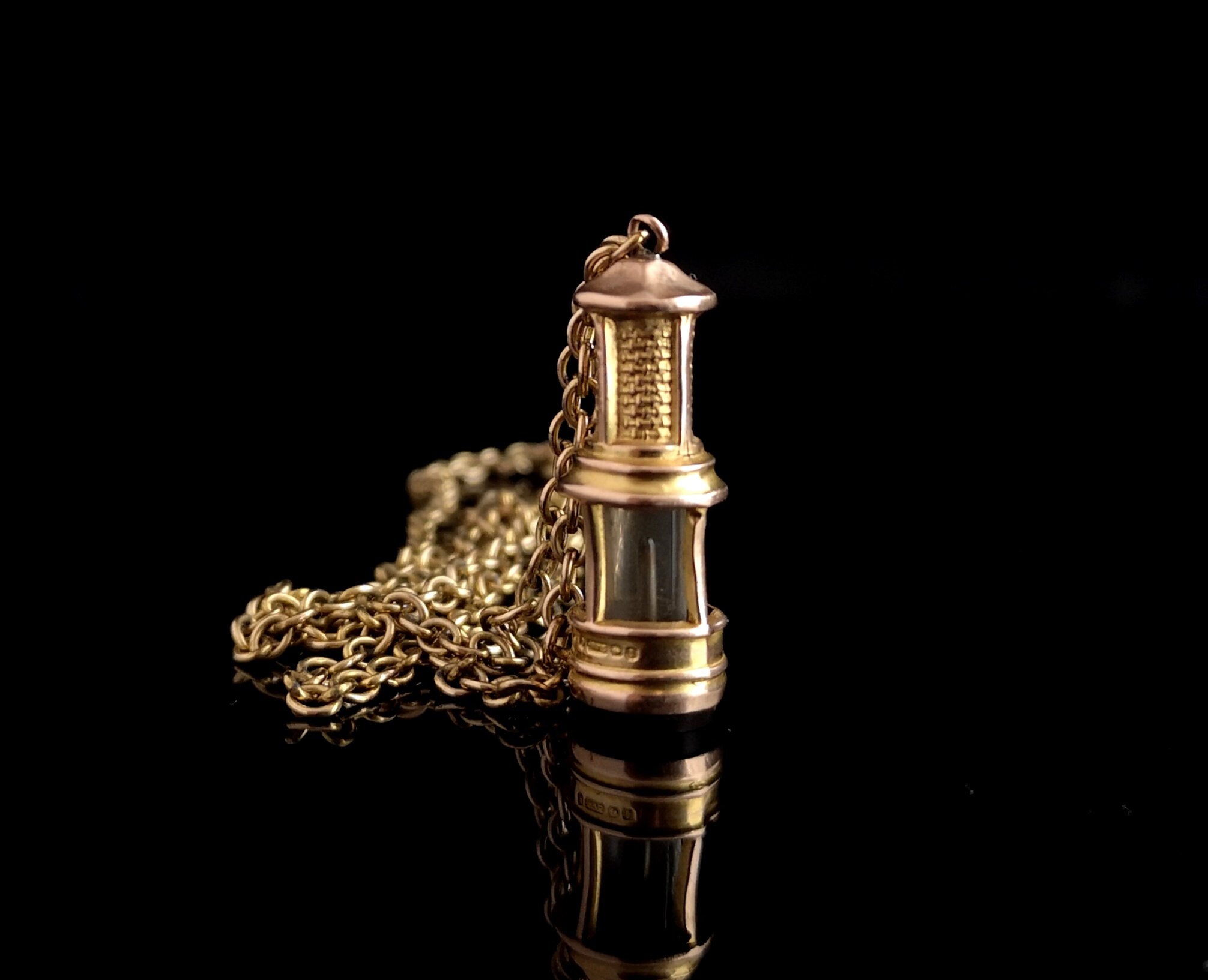 Antique 9ct gold lamp pendant gold chain necklace Etsy