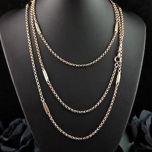Antique 9ct gold long chain, fancy link chain necklace