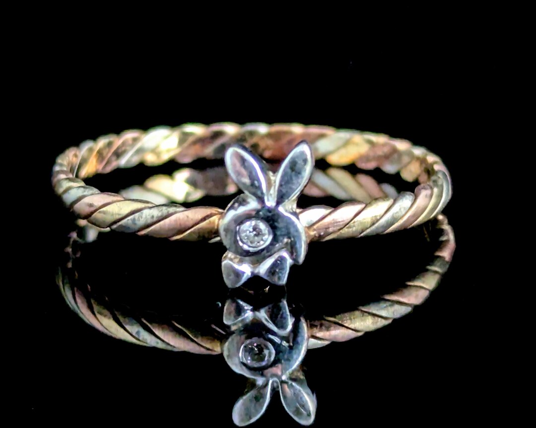 Vintage 14k Gold Rabbit Ring, Diamond - Etsy