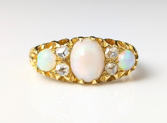 Antique Opal and diamond ring, 18ct gold, Edwardi… - image 8