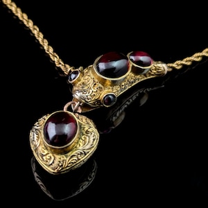 Antique Garnet snake necklace, 15ct yellow gold, Victorian