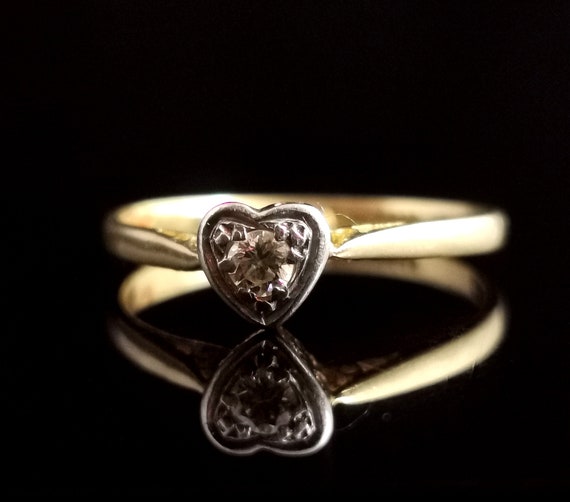 Vintage Diamond heart ring, 18ct gold and platinum - image 8