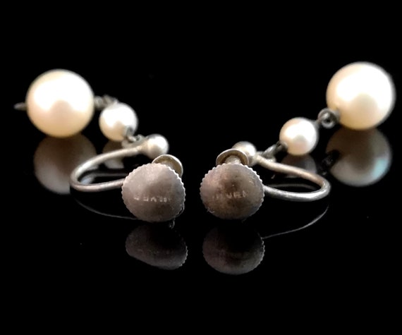 Art Deco pearl drop earrings, sterling silver - image 8