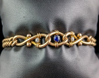 Antique 15ct gold Sapphire and Diamond bracelet, curb