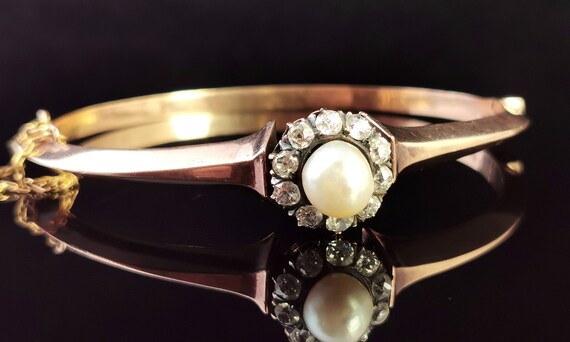 Antique Diamond and pearl bangle, 18ct gold, Vict… - image 9
