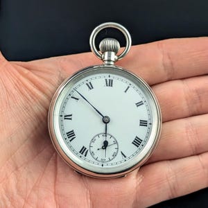 Antiekzilveren zakhorloge, edwardiaans, topwind