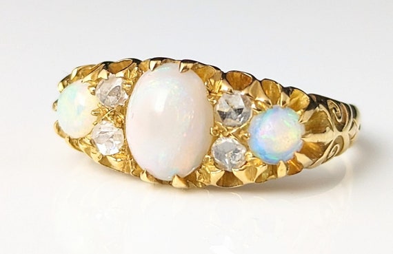 Antique Opal and diamond ring, 18ct gold, Edwardi… - image 9