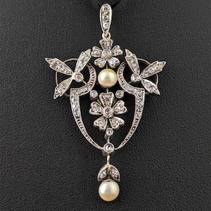 Antique Art Nouveau Diamond and Pearl pendant, floral