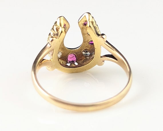 Antique Ruby and Diamond horseshoe ring, 18ct yel… - image 6