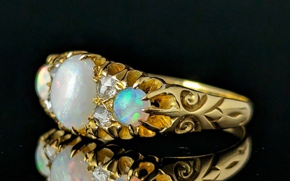 Antique Opal and diamond ring, 18ct gold, Edwardi… - image 3