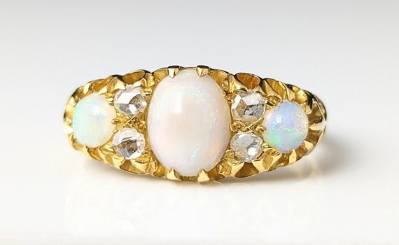 Antique Opal and diamond ring, 18ct gold, Edwardi… - image 10