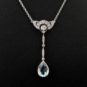 Vintage Aquamarine and Diamond pendant necklace, 18ct white gold